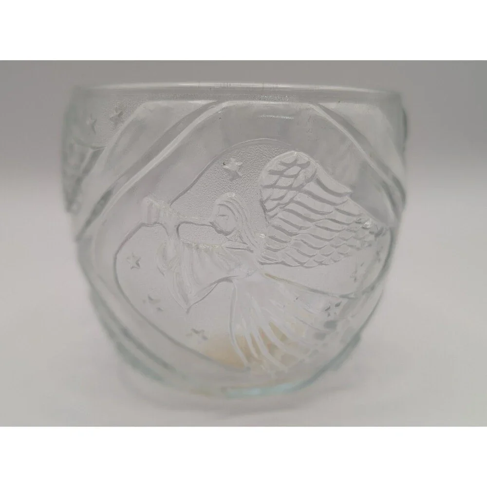 Vintage KIG Indonesia Clear Glass Angel Votive Tealight Candle Holder Christmas
